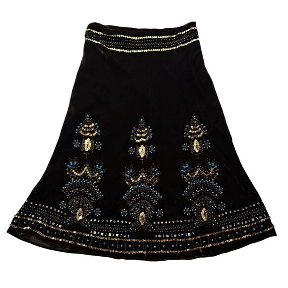 VTG Carole Little Skirt Womens 8 Brown Midi Velvet Beaded Whimsigoth Hippie Boho - Picture 1 of 12
